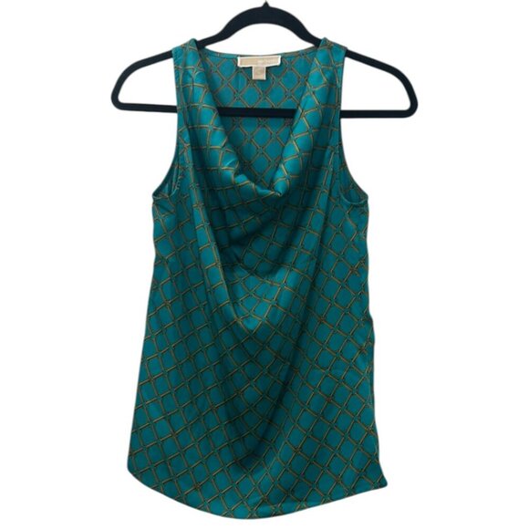 Michael Kors Teal Sleeveless Blouse Size - XS Gold Chain Print Detail Top - Picture 1 of 10